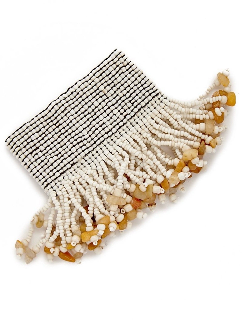 Beaded Fringe Wristlet Cuff Bracelet in White -Tan. Chic, fun and sassy wear. 🤍